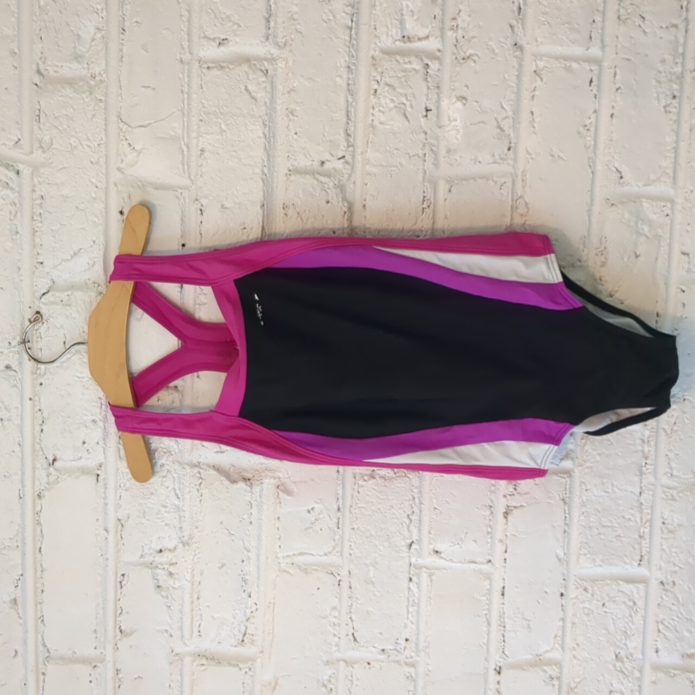 Speedo Girls One Piece Swimsuit Black Pink Athletic Racerback